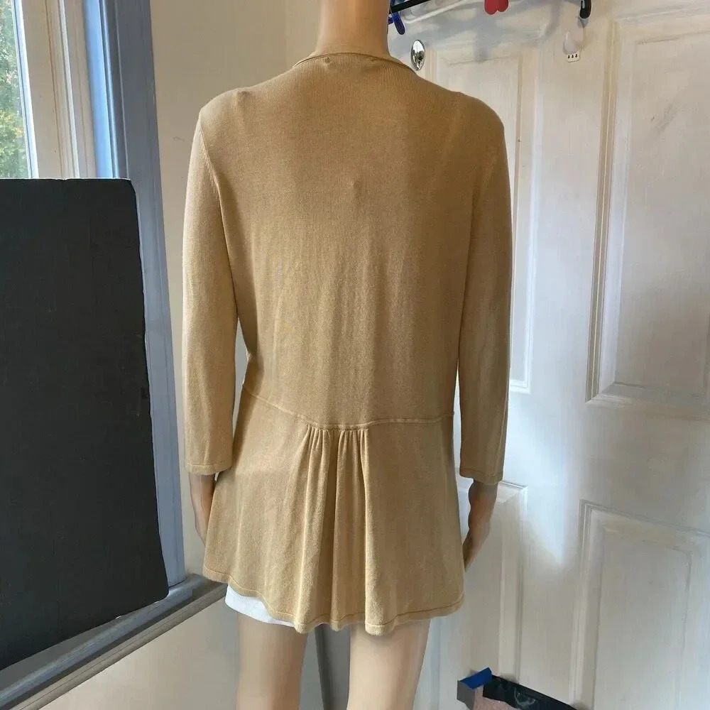 Grace Perfect Fit Women’s Open Cardigan Sz M Soft Casual Viscose Tan 3/4 Sleeve - Picture 2 of 11